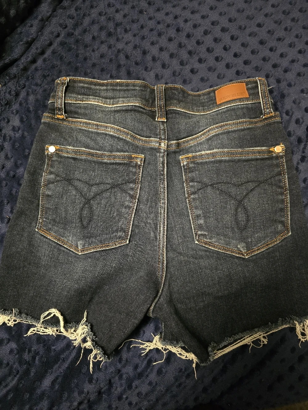 Judy Blue Dark Wash High-Rise Frayed Button-Fly Denim Shorts - Picture 5 of 5
